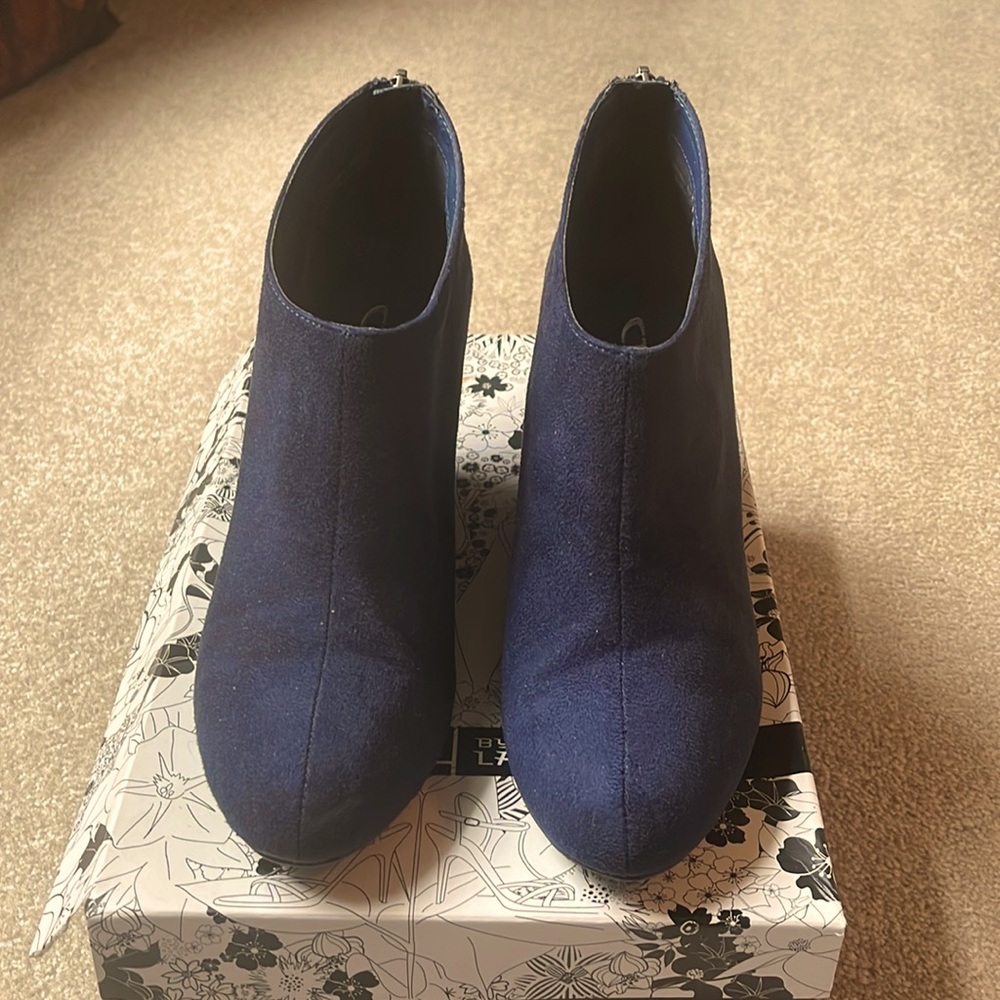 Blue wedge booties